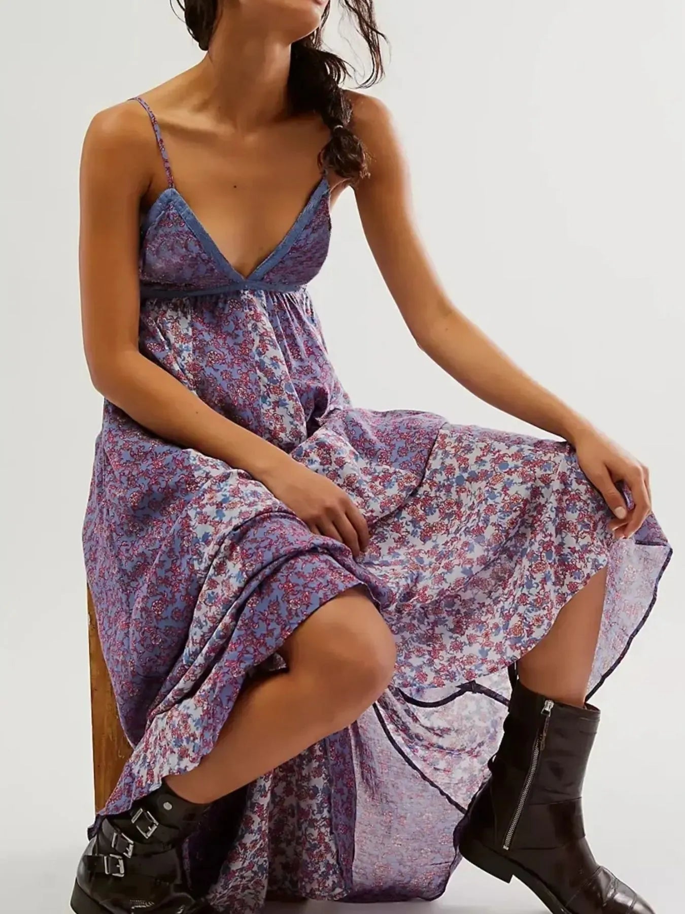 Floral Wrap Dress with Flutter Sleeves - Tiered.
