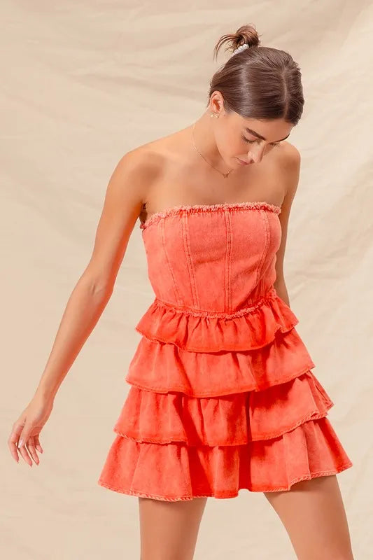 So Me Strapless Ruffle Layered Game Day Cheer Up Dress (Color 2).