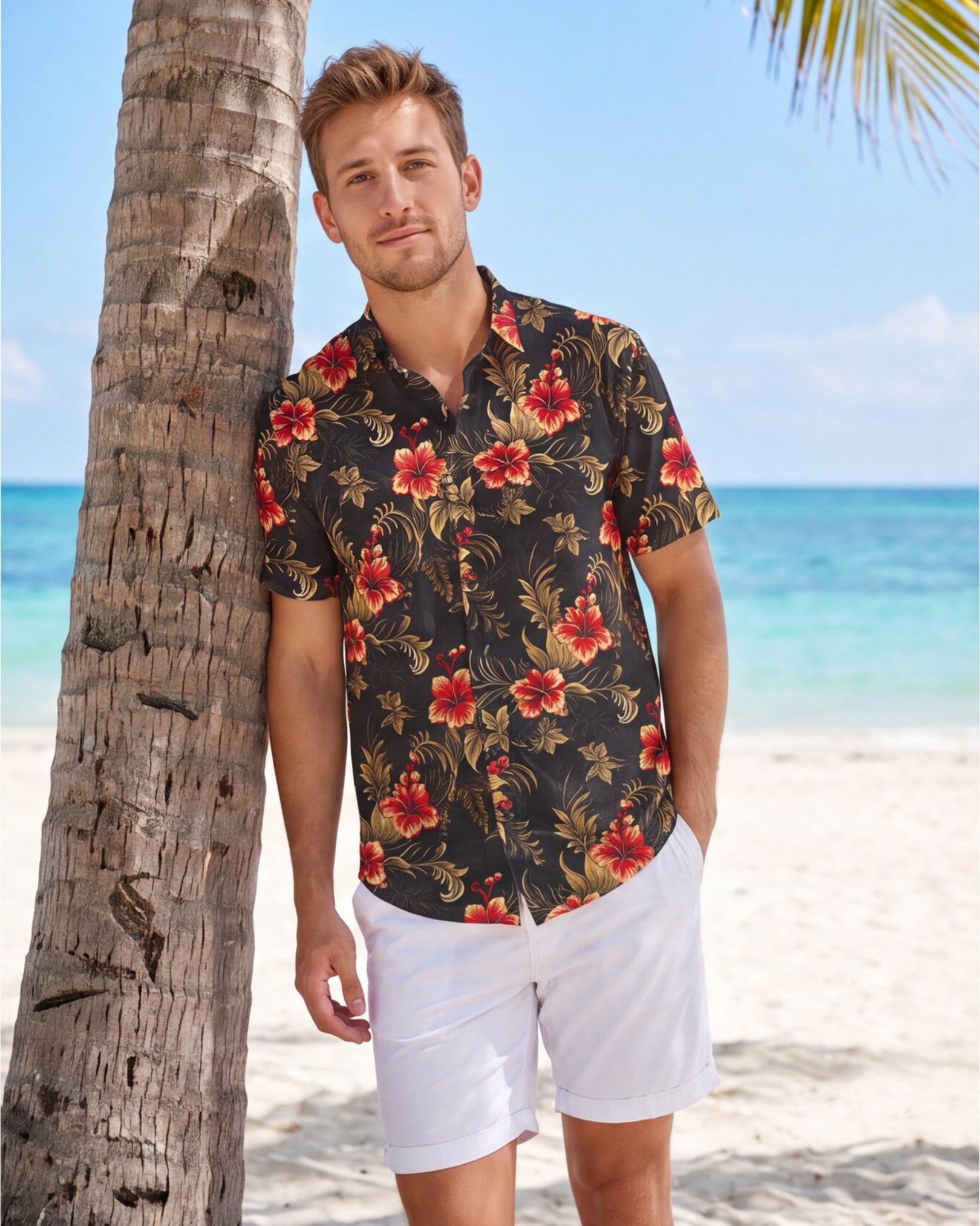 Mens Hawaiian Shirt - Midnight Hibiscus