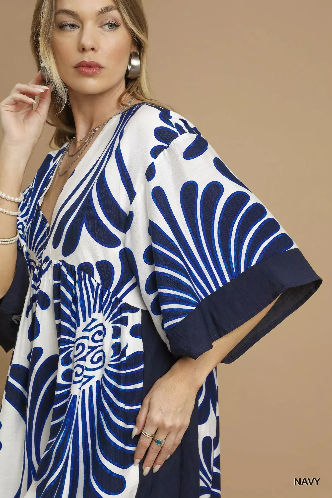 Abstract Print Kimono Sleeve Mini Dress - Oversized & Flowy.