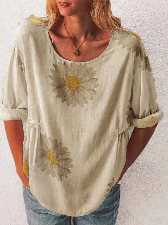 Flower Round Neck Half Sleeve T-Shirt Plus Size