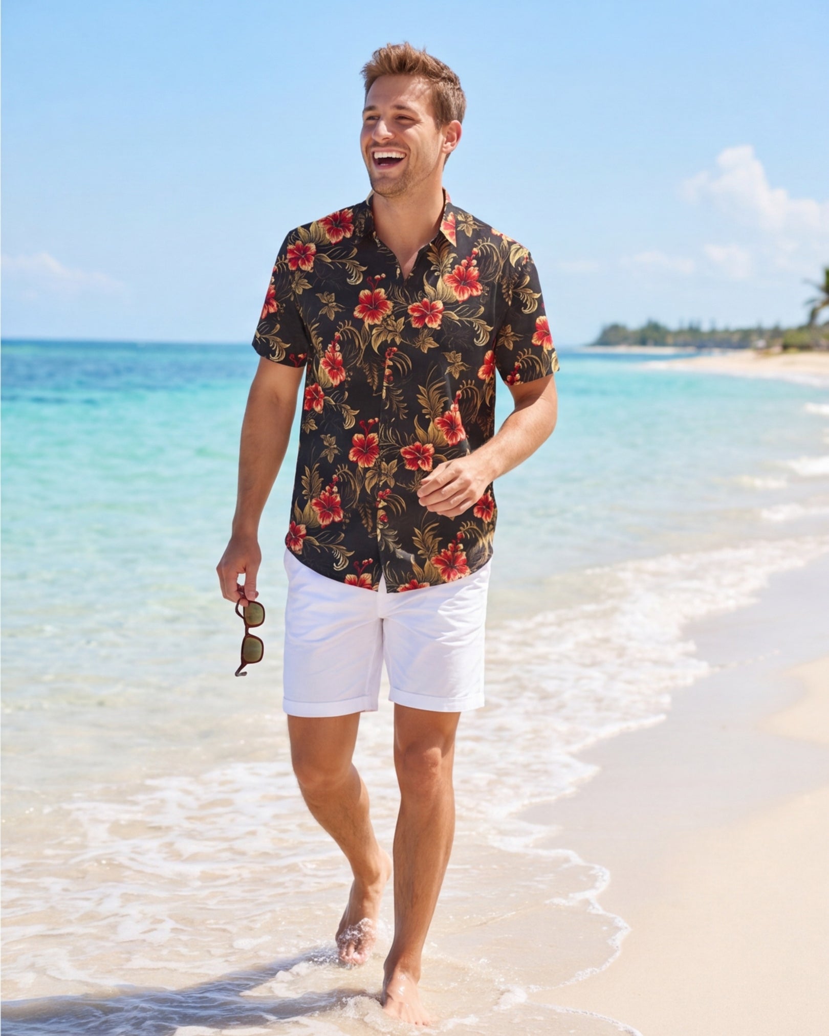 Mens Hawaiian Shirt - Midnight Hibiscus