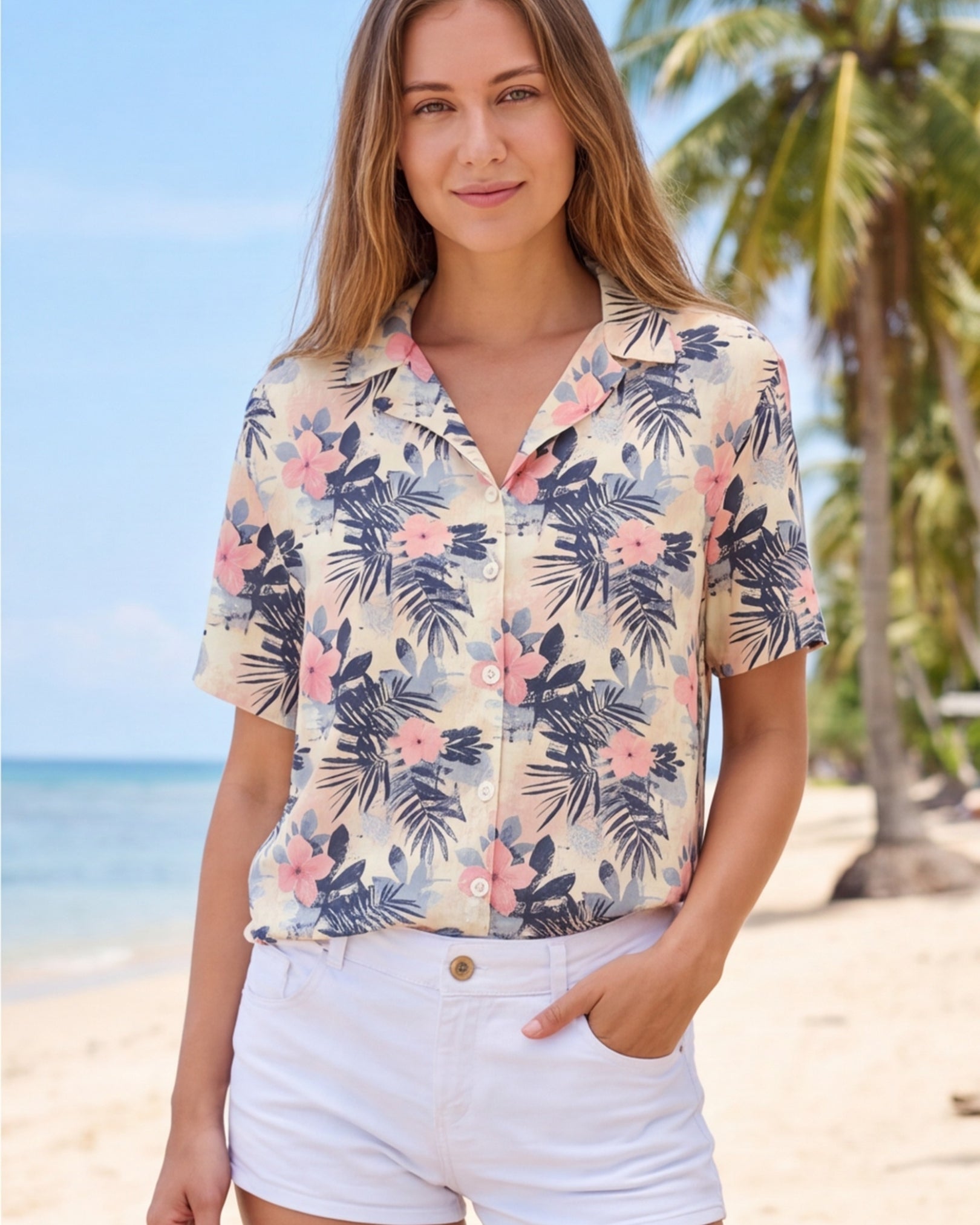Womens Hawaiian Shirt - Coastal Dreams