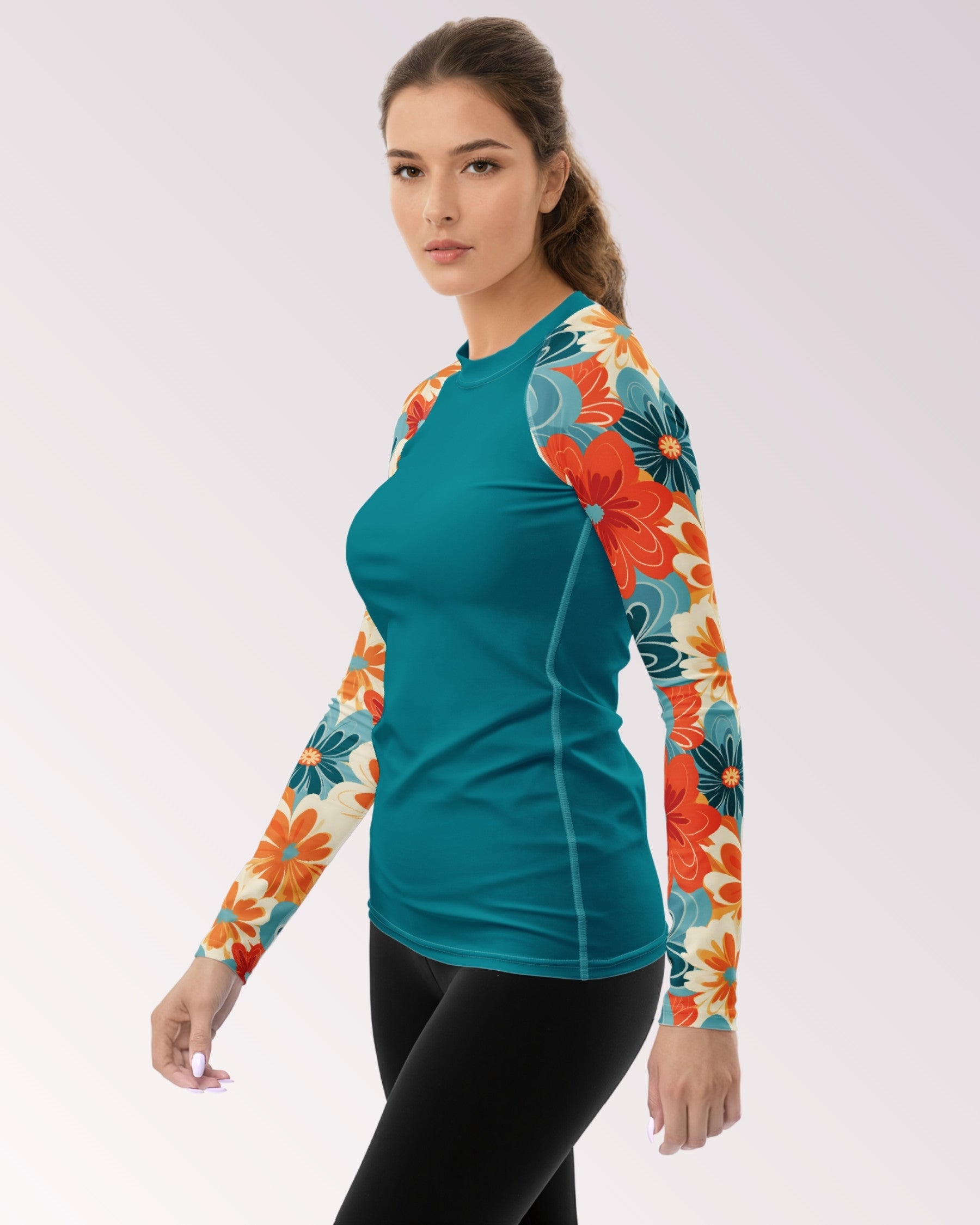 Retro Floral VII Long Sleeve Rash Guard Top