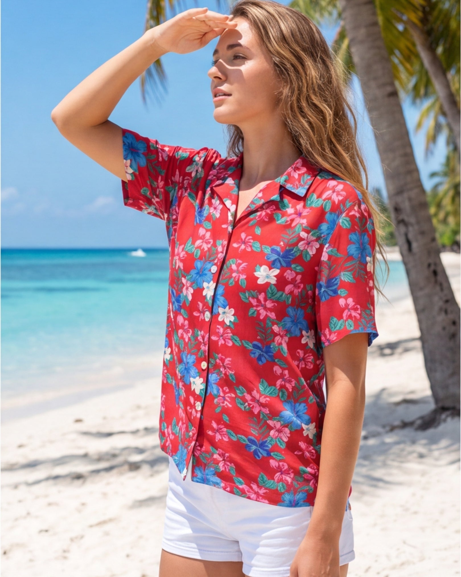 Womens Hawaiian Shirt - Island Florals