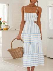Cutout Striped Tiered Summer Midi Dress.