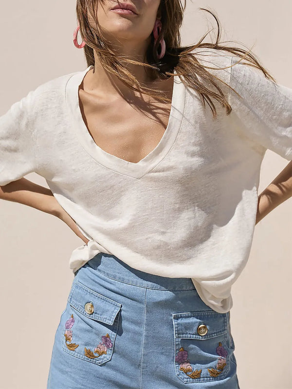 Solid V-Neck Short Sleeve T-Shirt