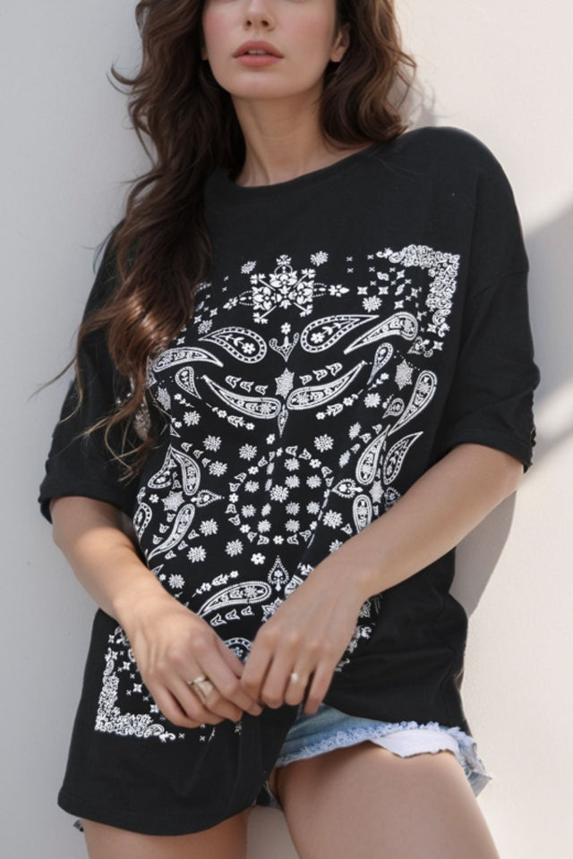 Paisley Round Neck Half Sleeve T-Shirt