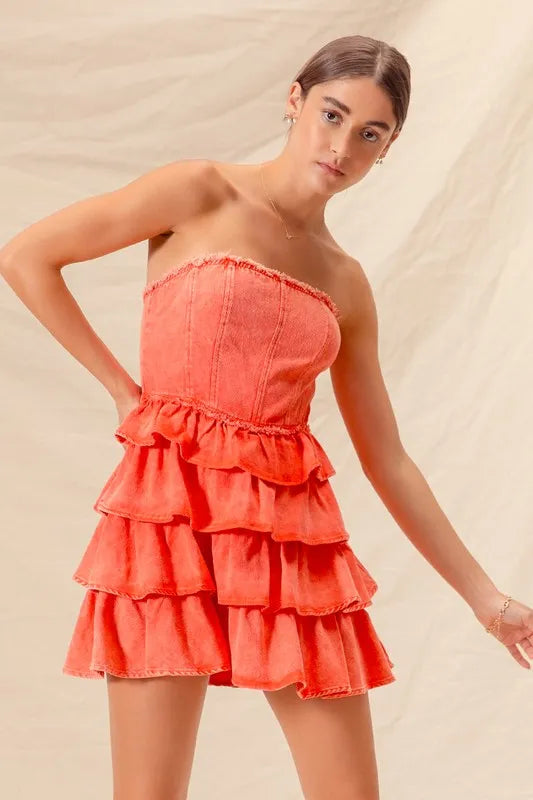 So Me Strapless Ruffle Layered Game Day Cheer Up Dress (Color 2).