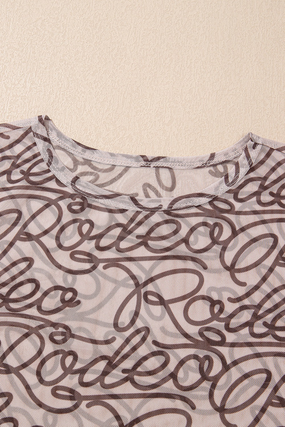 Printed Round Neck Short Sleeve Mesh T-Shirt