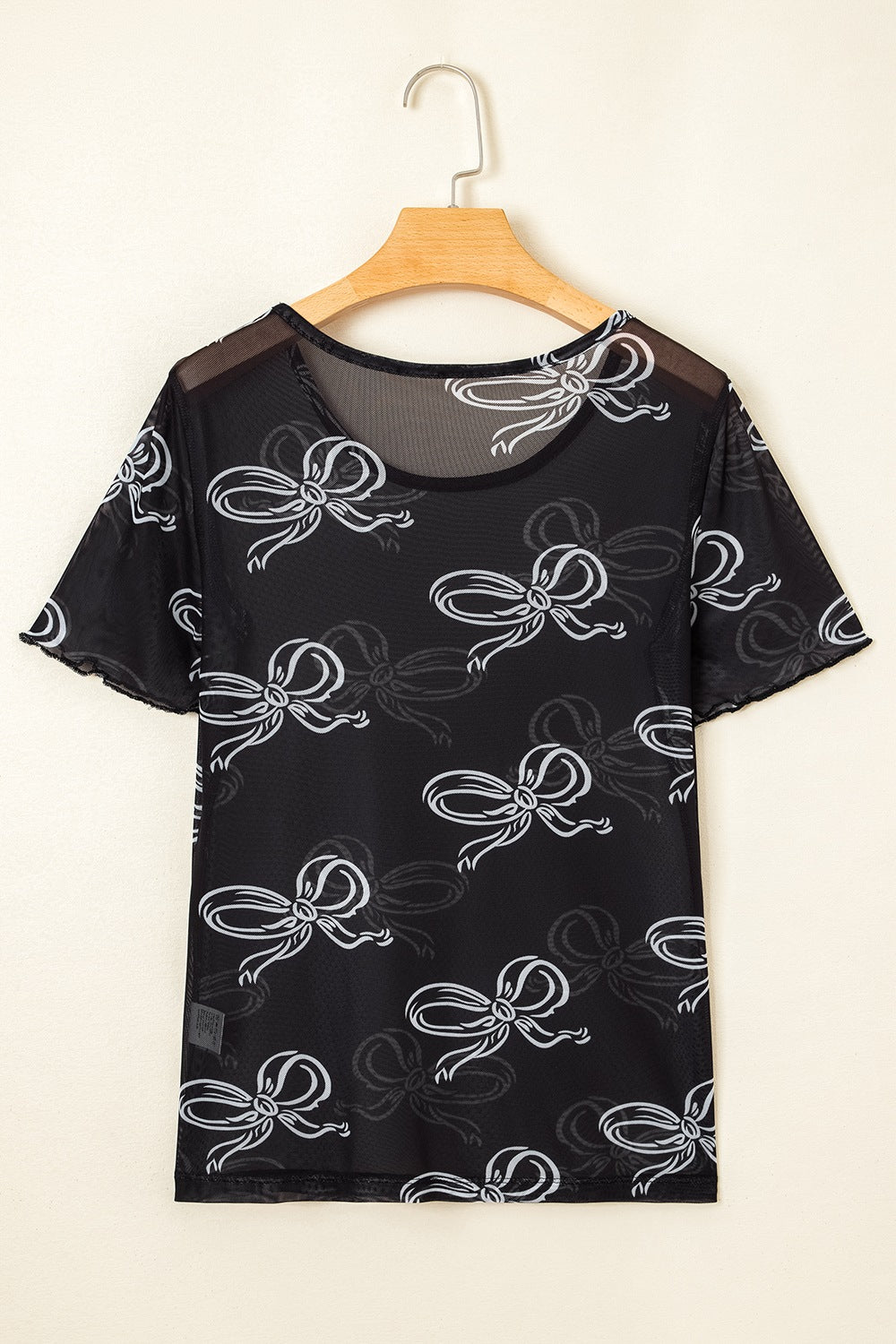 Bow Mesh Round Neck Short Sleeve T-Shirt
