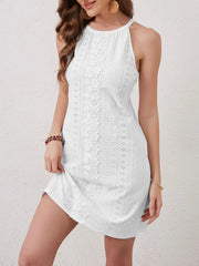 Eyelet Flower Sleeveless Mini Dress.