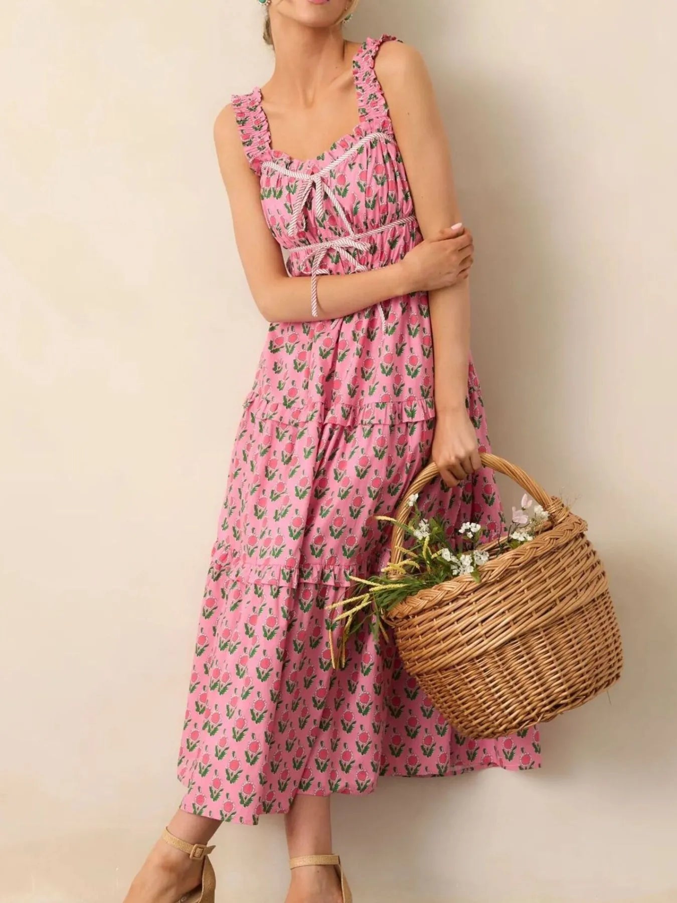 Floral Print Single Shoulder Maxi Dress - Ruffled.