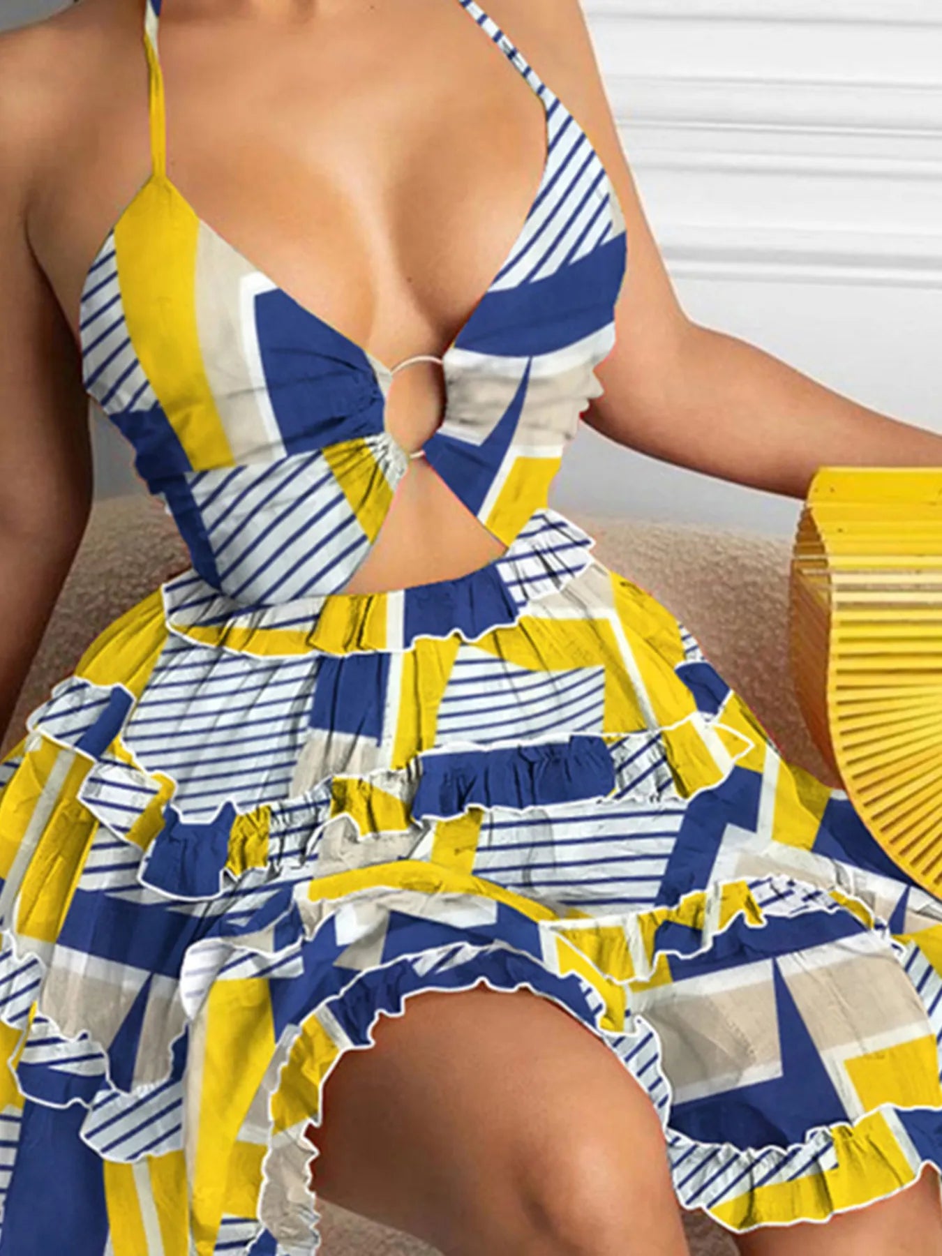 Plus Size Cutout Halter Neck Cami Dress - Ruffled & Tiered.