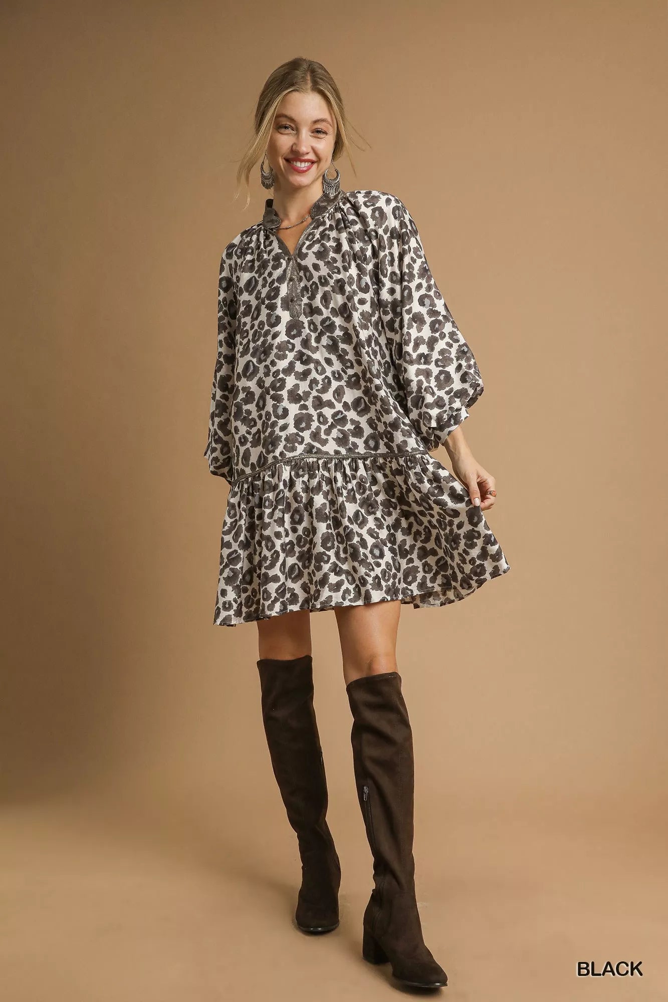 Leopard Prints Mix and Match Short Sleeves Dress - Mixed Print.