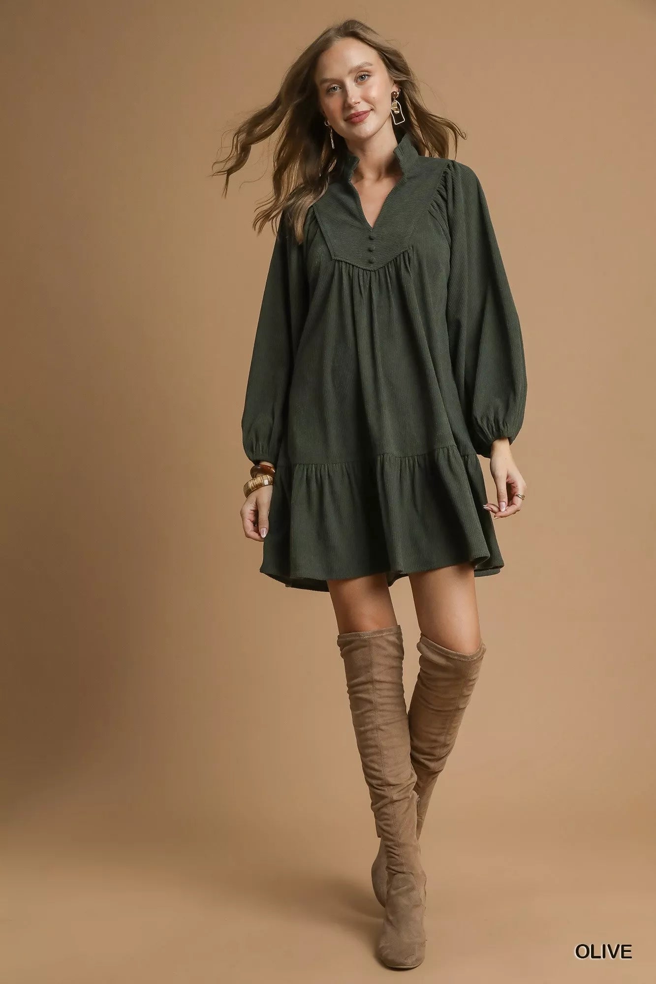 Corduroy Tiered Babydoll Dress - Retro & Ruffled.