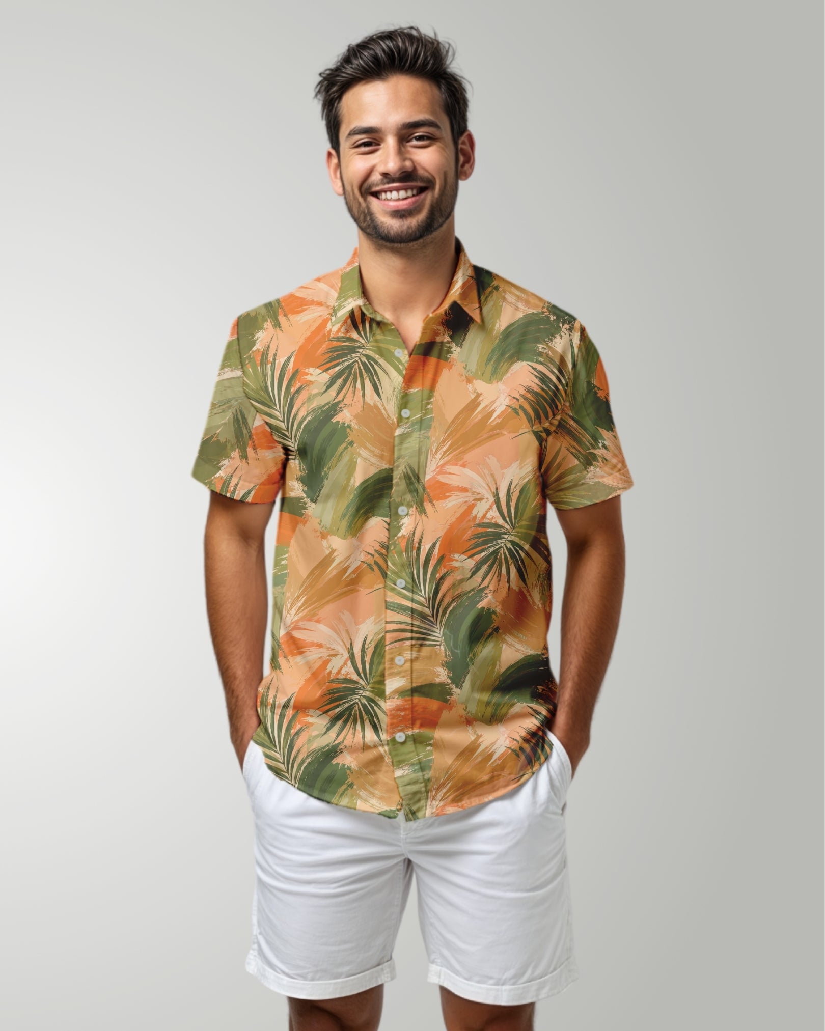 Mens Hawaiian Shirt - Peachy Palms