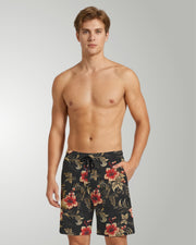 Mens Beach Shorts - Midnight Hibiscus