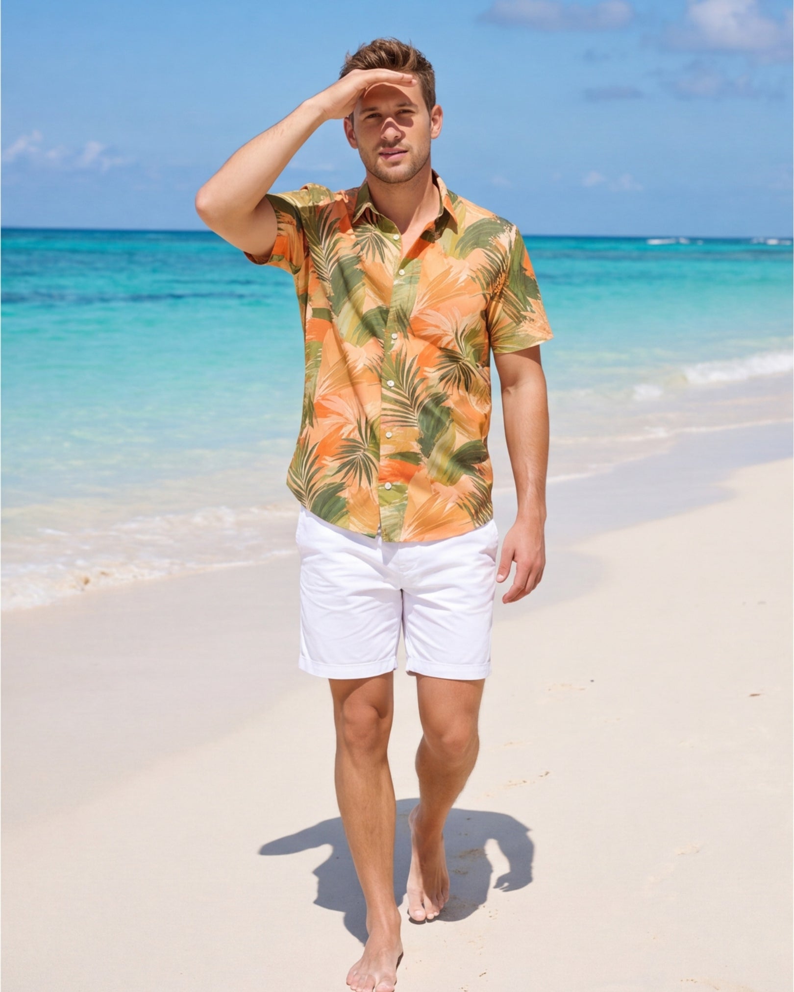Mens Hawaiian Shirt - Peachy Palms