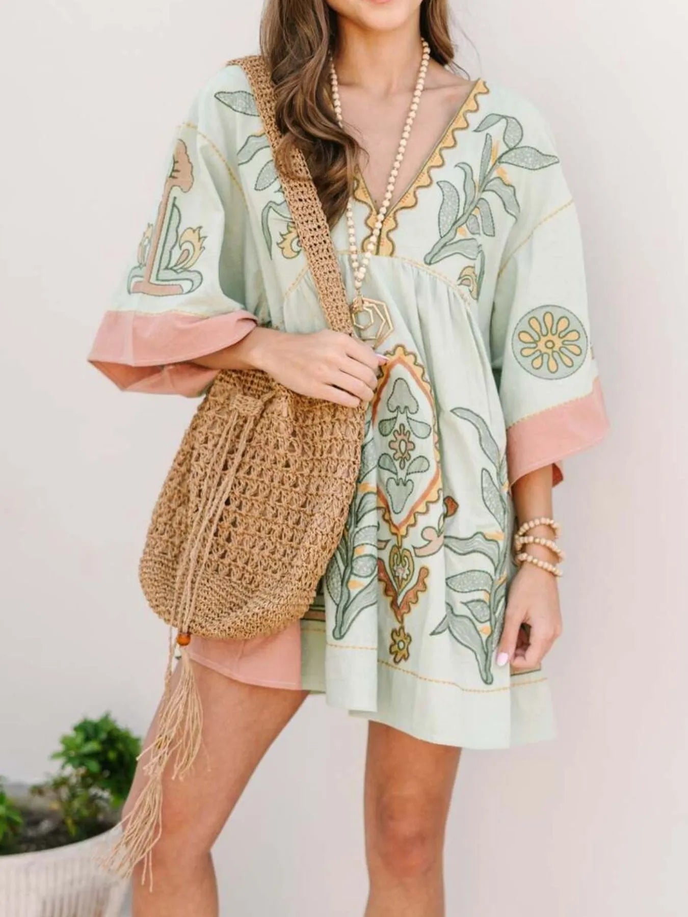 Printed V-Neck Maxi Cami Dress - Basic.