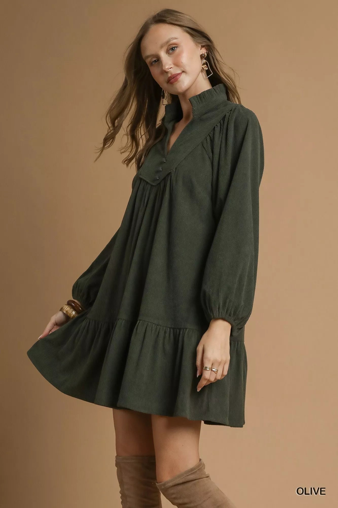 Corduroy Tiered Babydoll Dress - Retro & Ruffled.