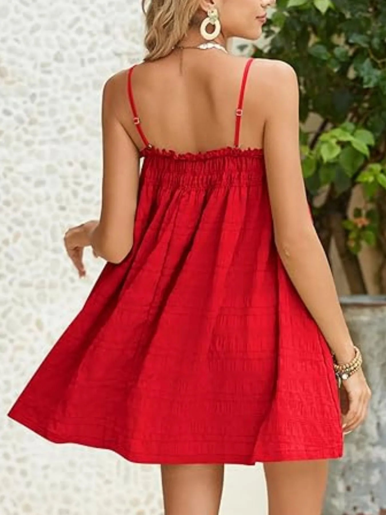 Frill Tiered Tie Shoulder Mini Dress - Lined.