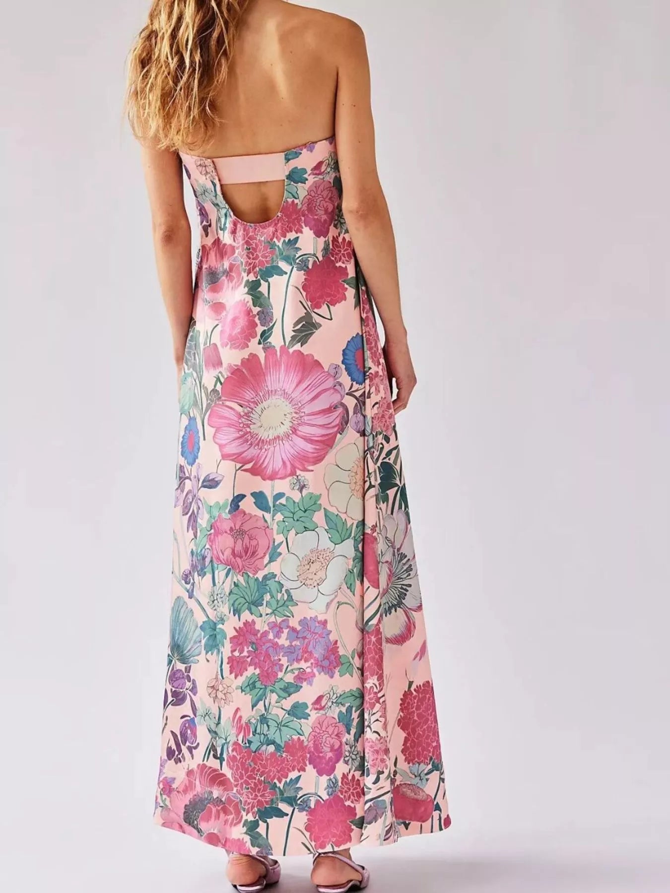 Floral Print Smocked Midi Dress with Front Slit - Ruffled & Tied.