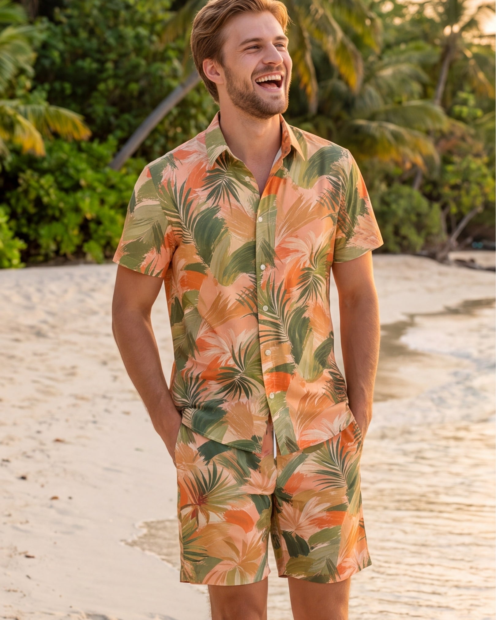 Mens Hawaiian Shirt - Peachy Palms