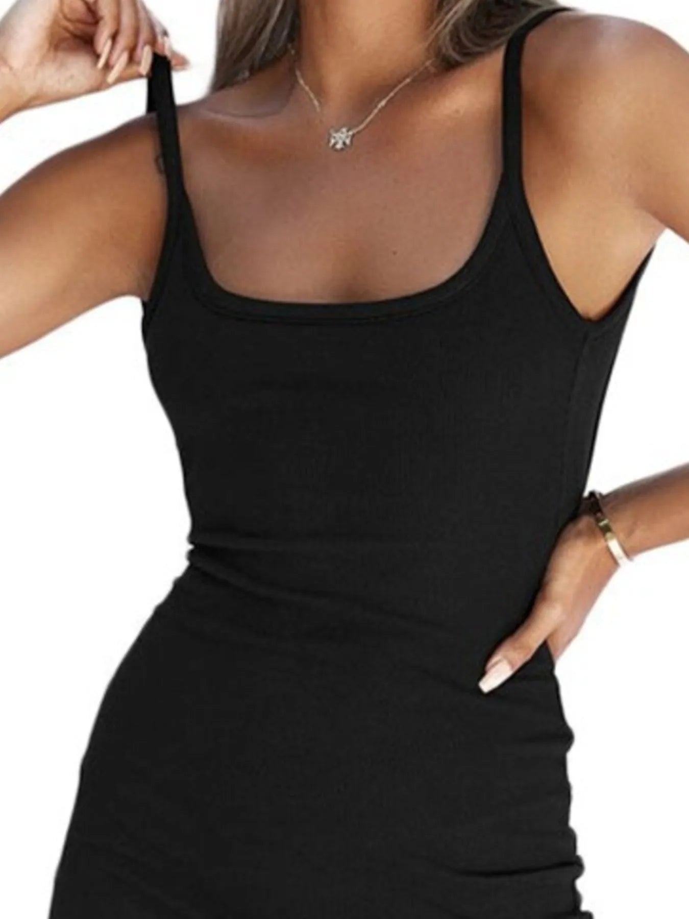 Backless Scoop Neck Bodycon Cami Dress - Stretchy.