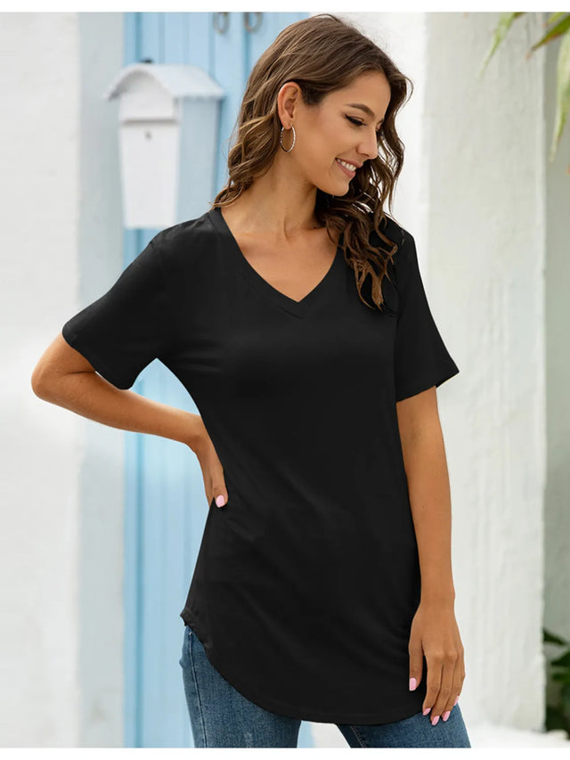 Solid V-Neck Short Sleeve T-Shirt Plus Size