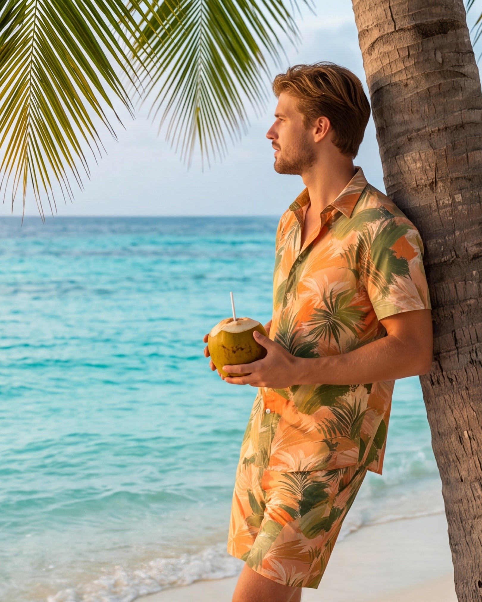 Mens Hawaiian Shirt - Peachy Palms