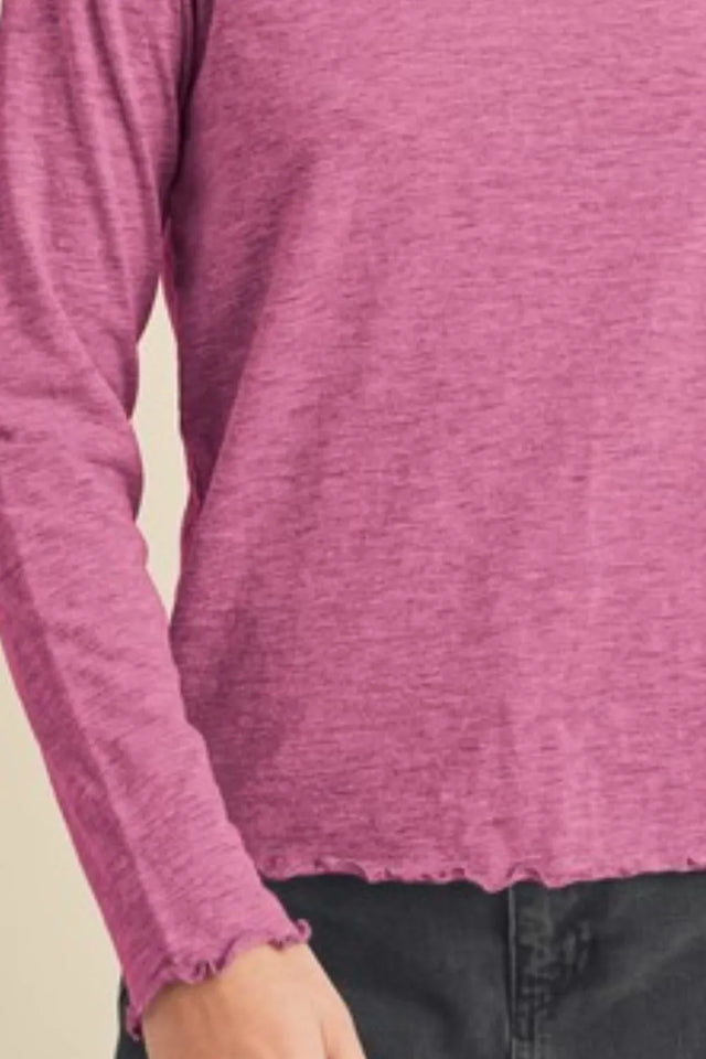 Lettuce Hemline Round Neck Raglan Sleeve T-Shirt