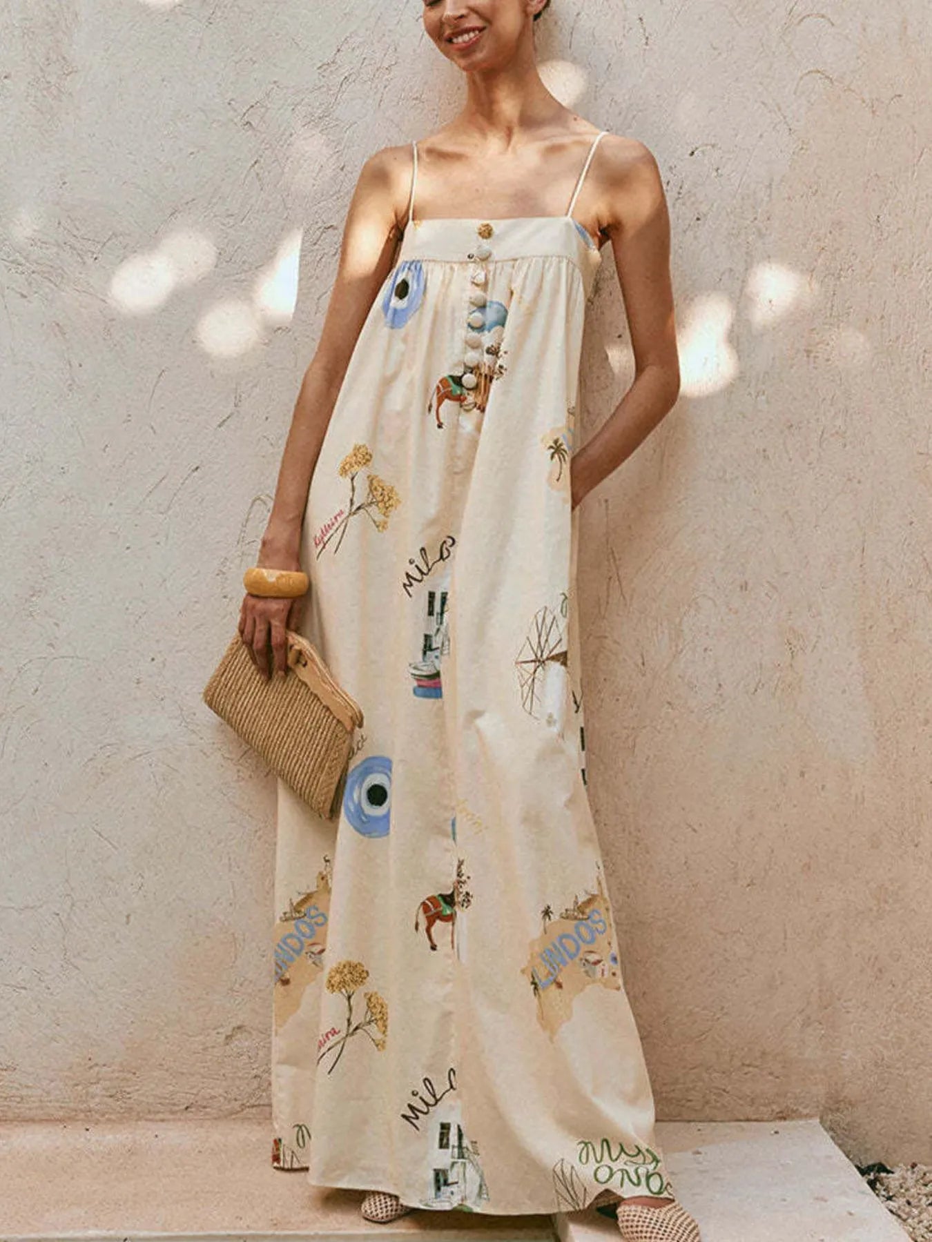 Bohemian Print Cami Maxi Dress with Pockets.