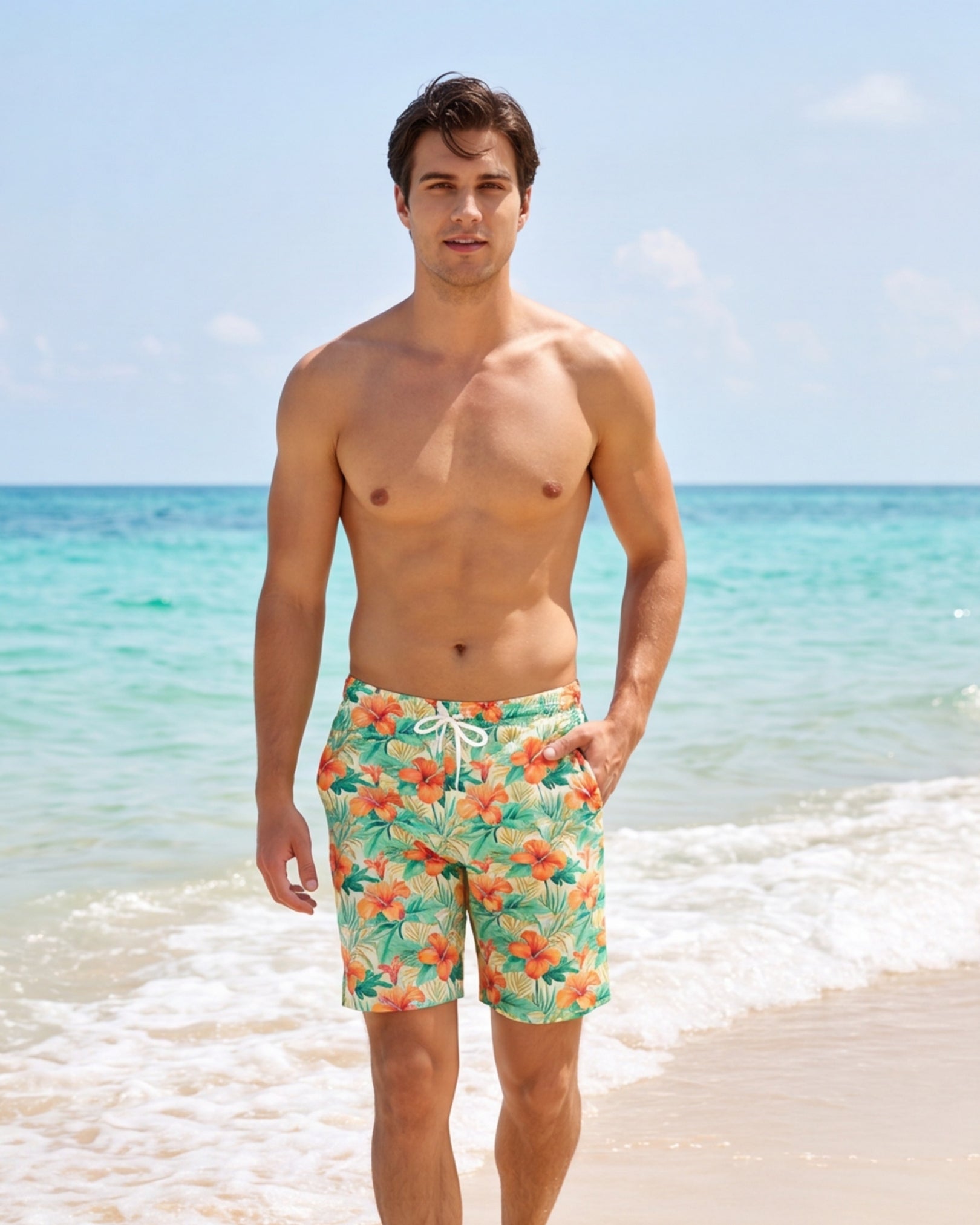 Mens Beach Shorts - Sunrise Lagoon
