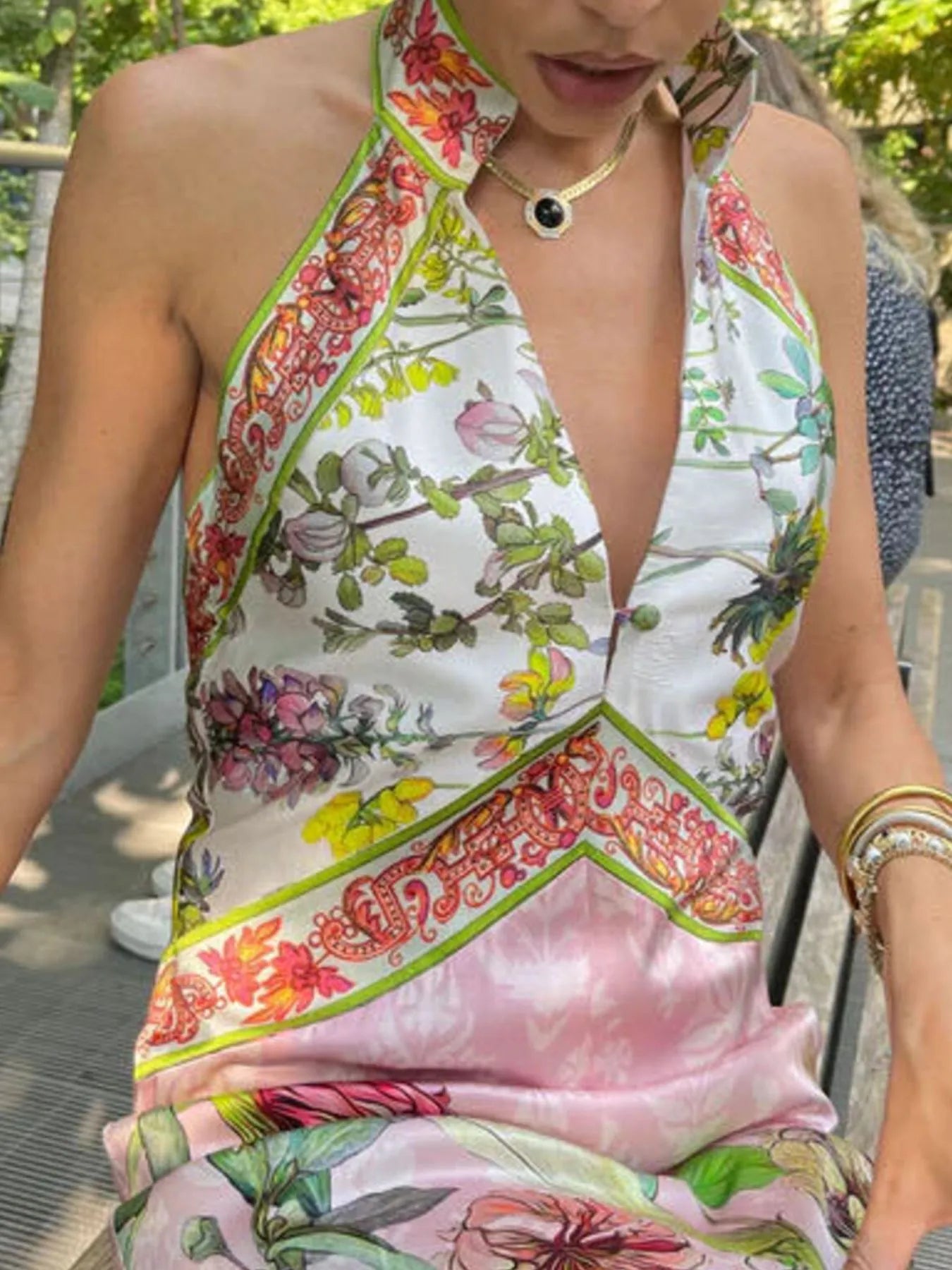 Printed Halter Neck Cutout Dress - Backless & Tied.