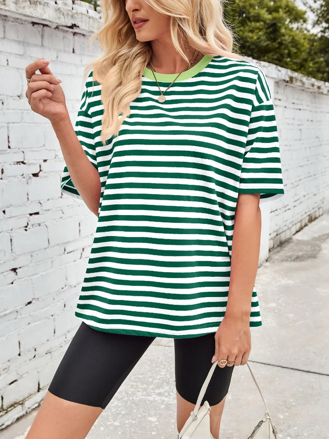 Contrast Striped Round Neck T-Shirt