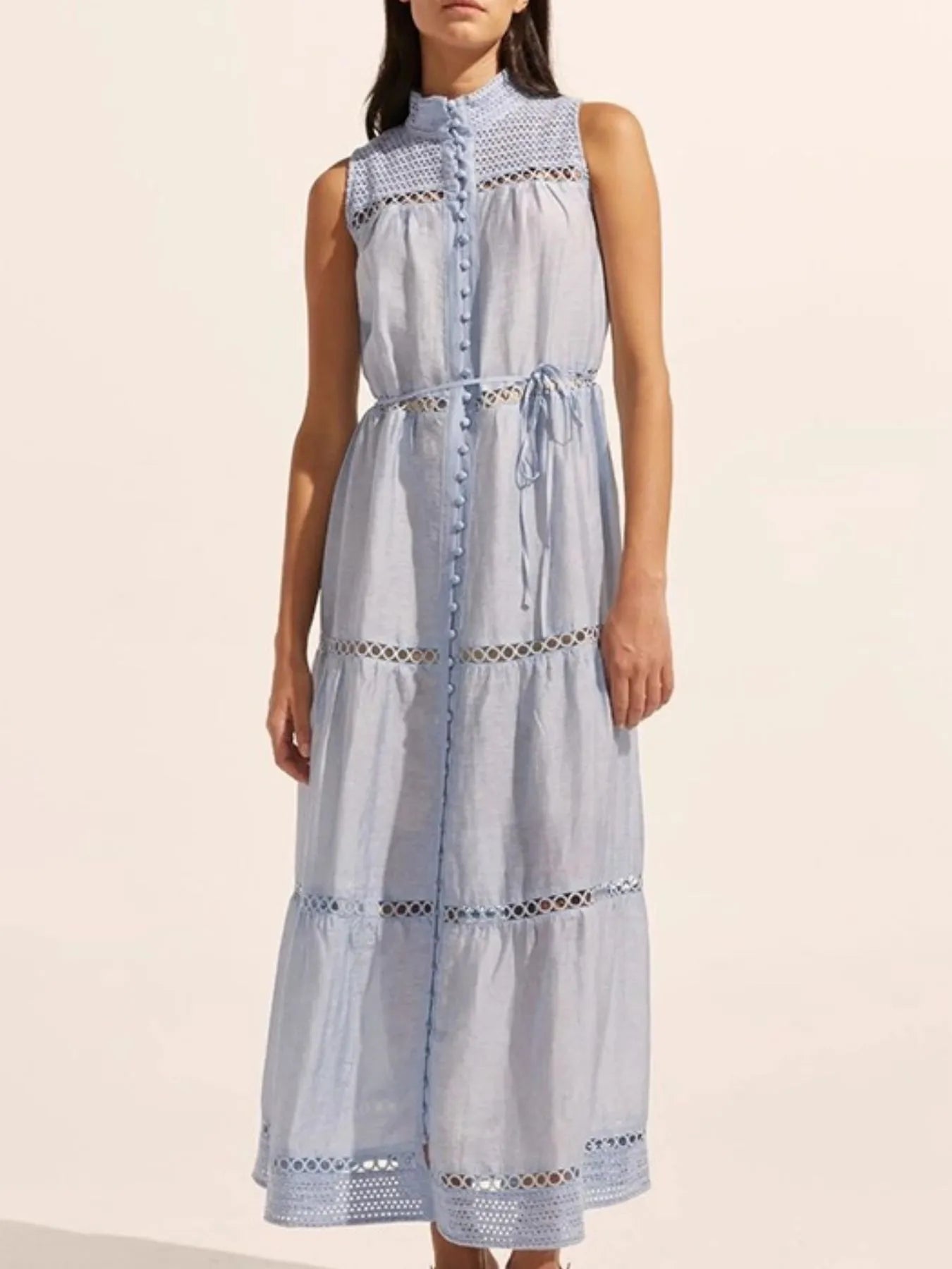 Lace Detail Contrast Trim Mini Cami Dress - Tied.