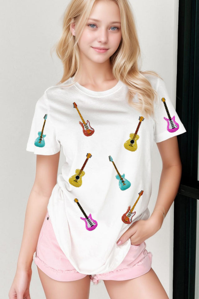 Guitar Crew Neck Short Sleeve T-Shirt