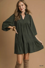 Corduroy Tiered Babydoll Dress - Retro & Ruffled.