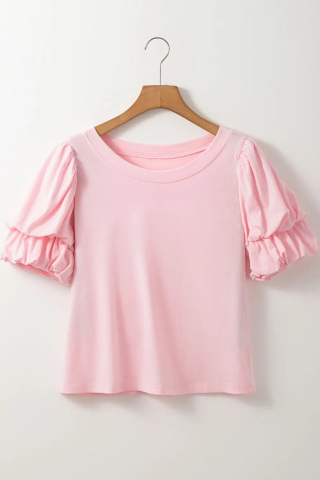 Round Neck Bubble Sleeve Top