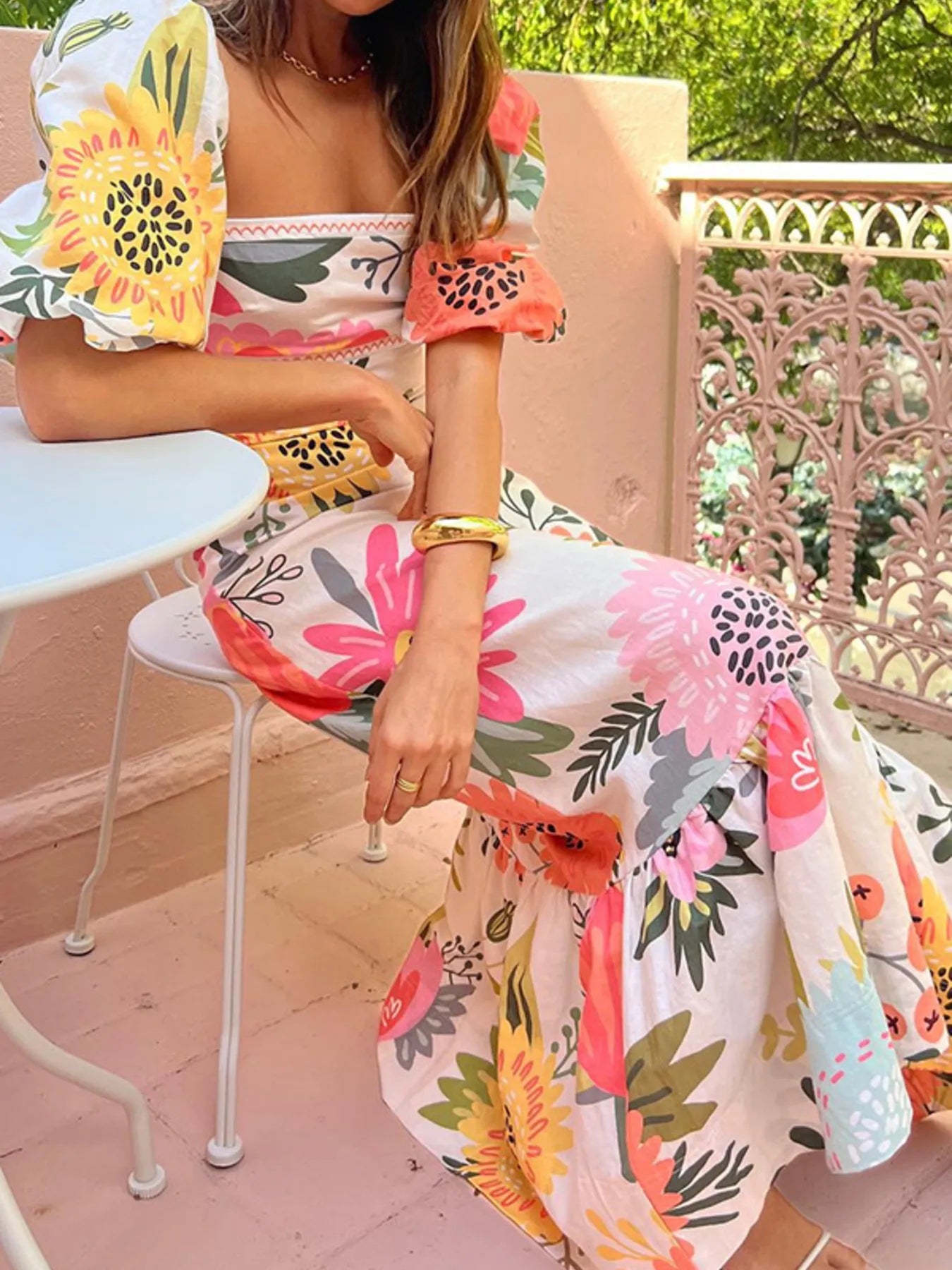 Floral Strapless Ruffle Dress - Smocked & Tiered.