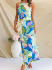 Printed Balloon Sleeve Maxi Shirt Dress with Tie.