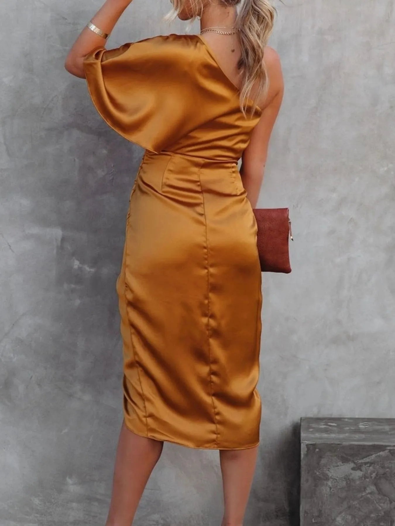 One-Shoulder Wrap Dress with Bow Detail - Belted.
