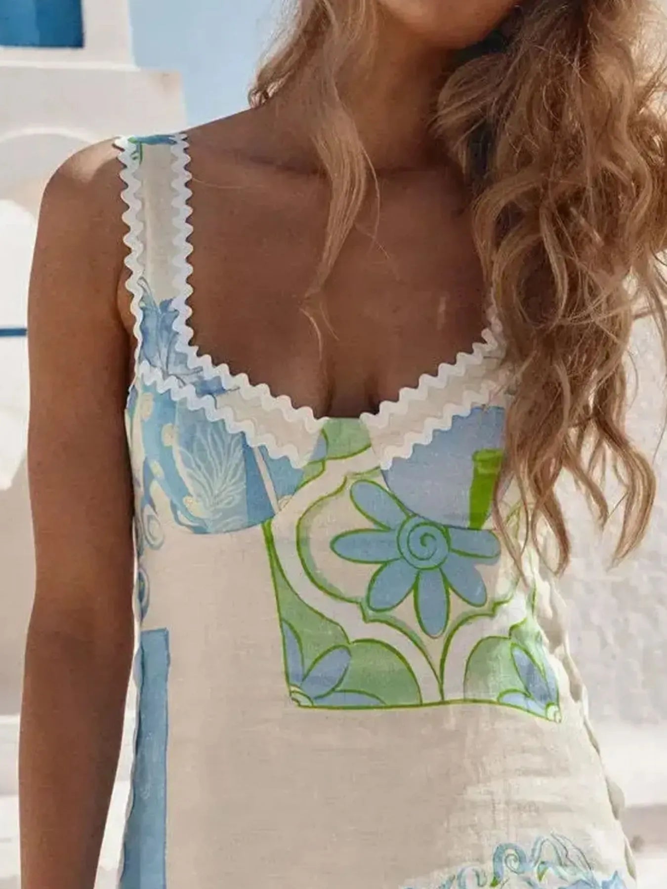 Tied Front Printed Slit Maxi Cami Dress - Smocked.