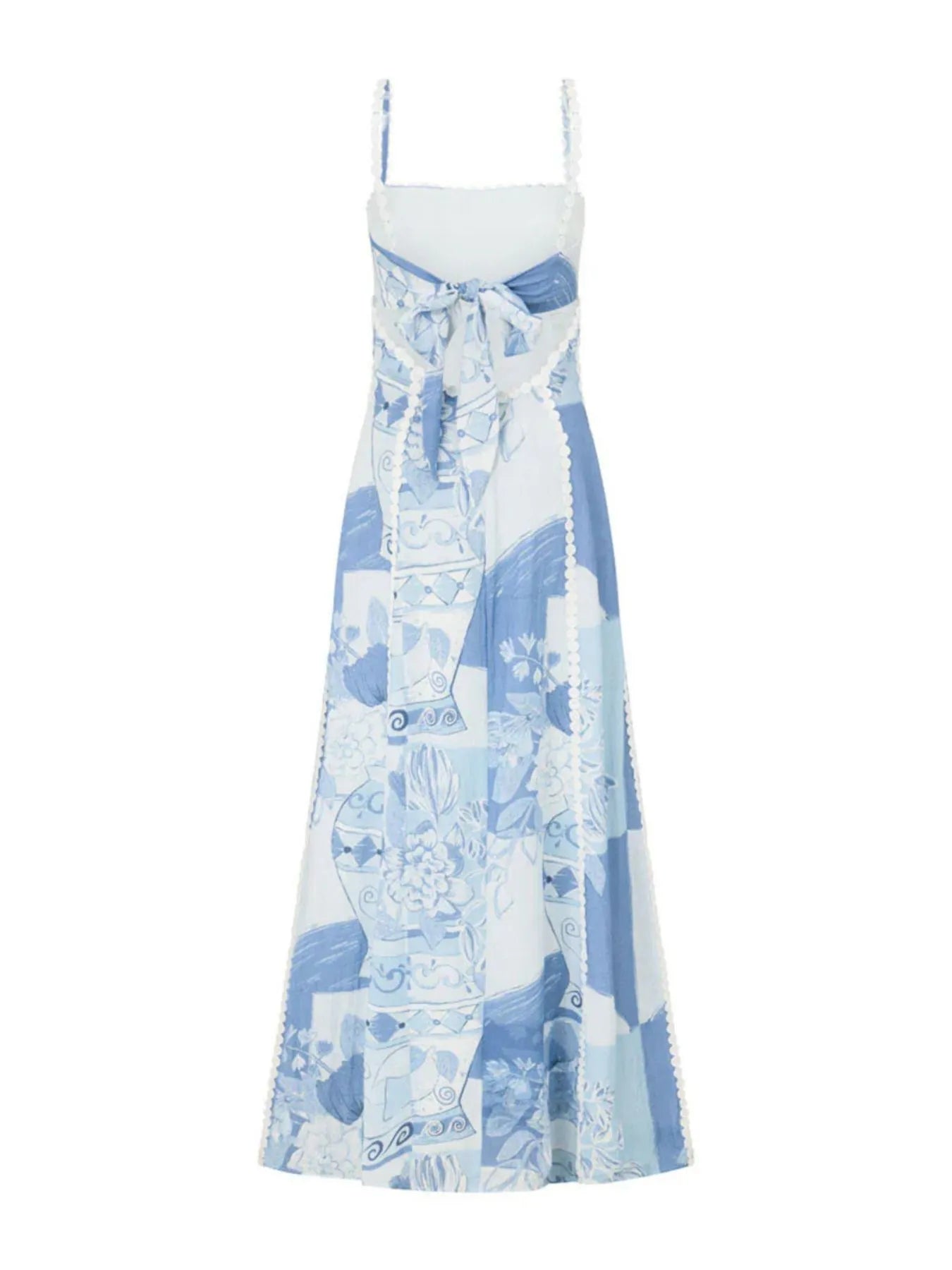 Printed Square Neck Cami Maxi Dress with Slit and Tie.