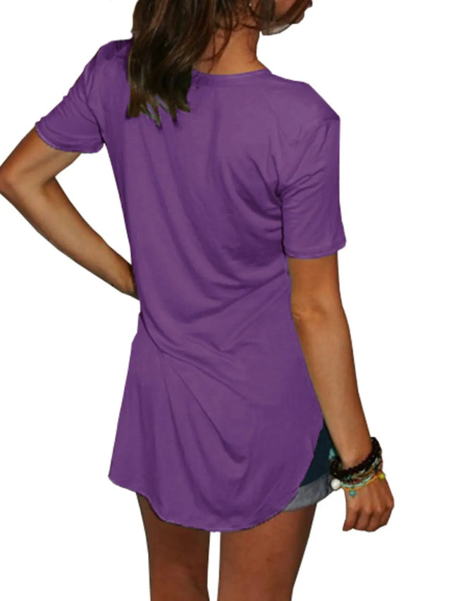 Solid V-Neck Short Sleeve T-Shirt Plus Size