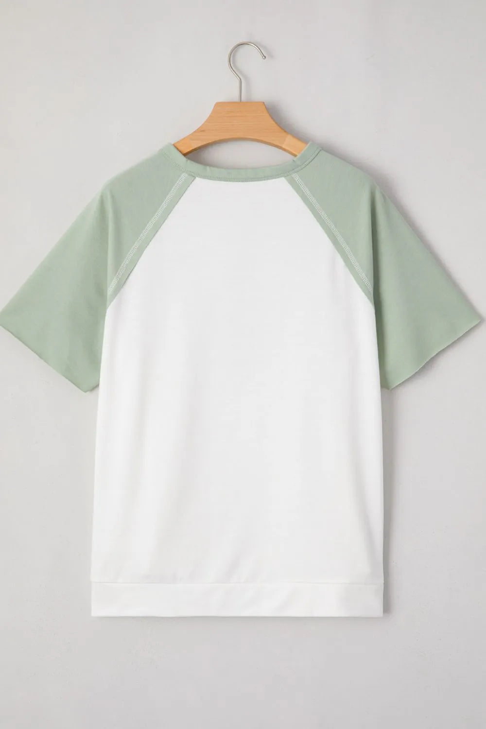 Color Block Raglan Short Sleeve Half Buttons High Low T Shirt