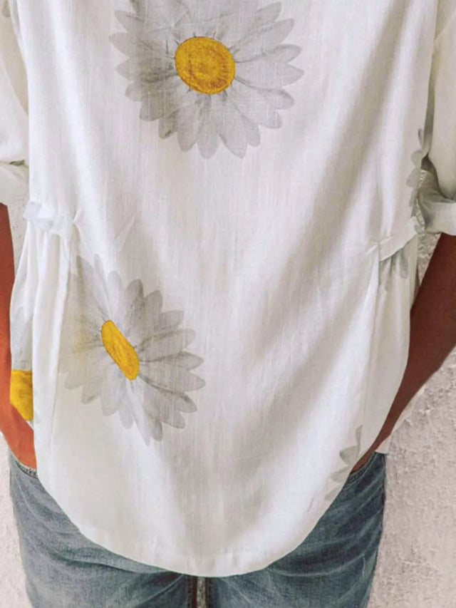 Flower Round Neck Half Sleeve T-Shirt Plus Size