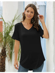 Solid V-Neck Short Sleeve T-Shirt Plus Size