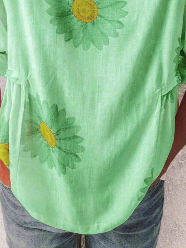 Flower Round Neck Half Sleeve T-Shirt Plus Size